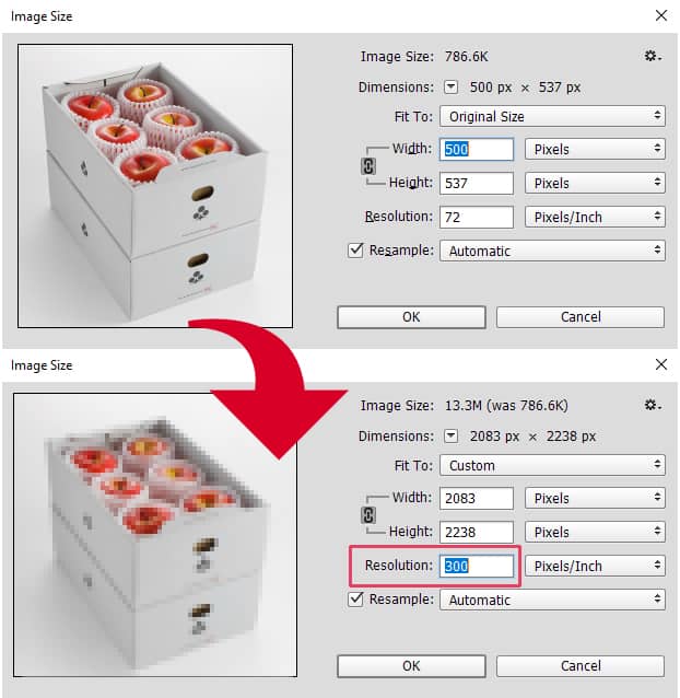 changing image resolution from 72 to 300 dpi